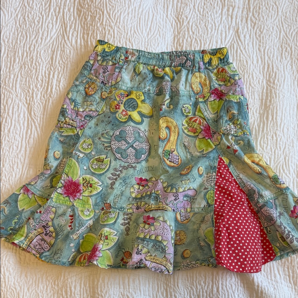 Oilily Multicolor Floral Skirt with Red Polka Dots